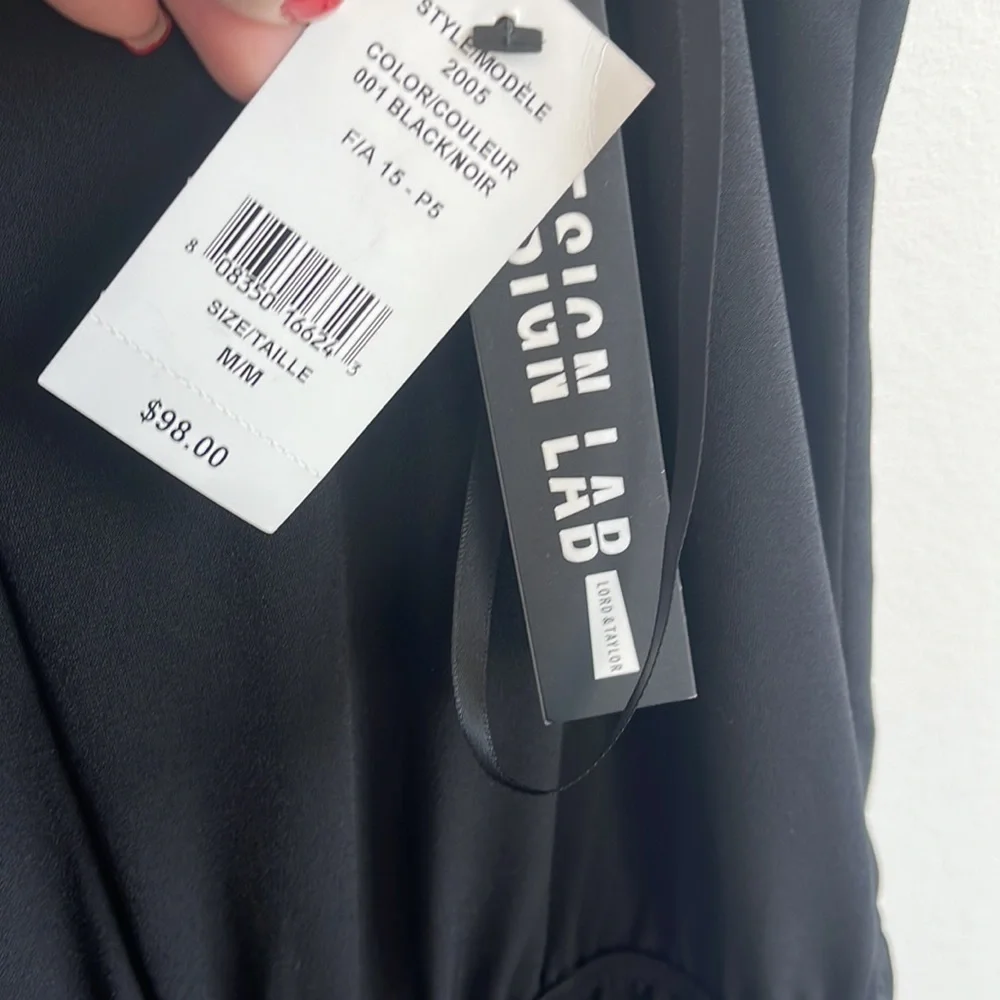 🆕 BNWT LORD AND TAYLOR BLACK SPAGHETTI JUMPSUIT SIZE M - Picture 7 of 8